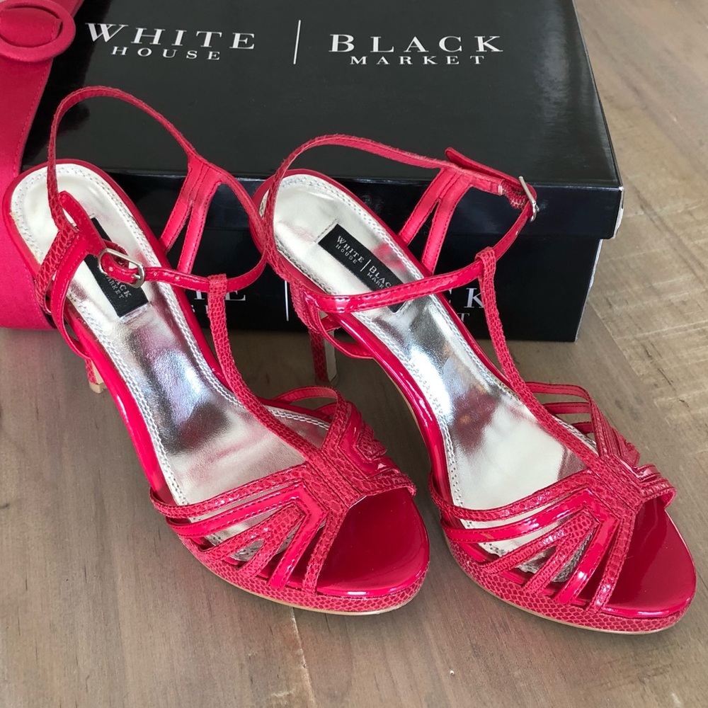 WHBM “Genoa” Snakeskin and Patent Strappy Heel